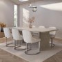 Beige Marble Effect Pillar Extendable Dining Table - Seats 6 - 8 - Geneva