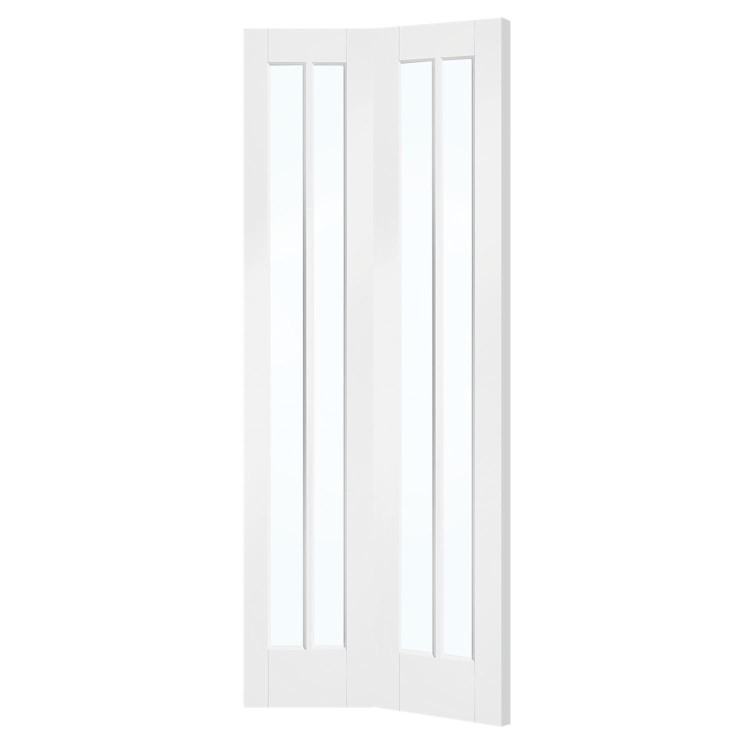 White Primed Worcester Internal Bi-Fold with Clear Glass - White Primed, 1981 x 686 x 35 mm