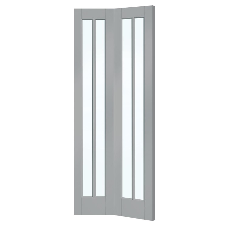 White Primed Worcester Internal Bi-Fold with Clear Glass - White Primed, 1981 x 762 x 35 mm