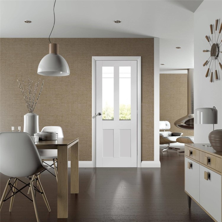 Internal White Primed Glazed Victorian 4-Panel Shaker Door with Clear Glass - 1981 x 838 x 35mm - Victoria - XL Joinery