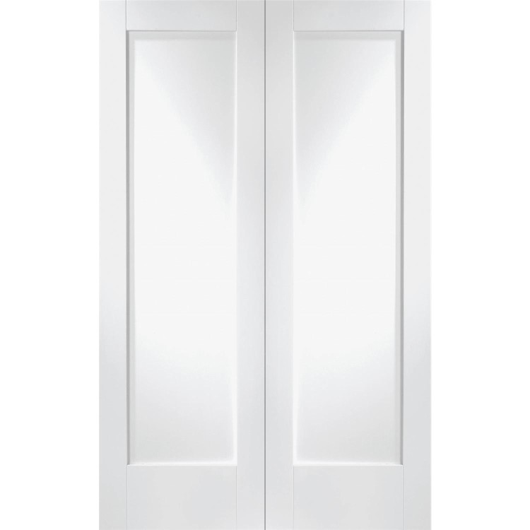 Internal White Primed Fully-Glazed Rebated French Doors with Clear Glass - 1981 x 1372 x 40mm - Pattern 10 - XL Joinery
