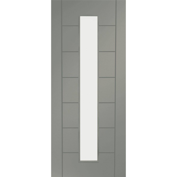 Internal White Primed Palermo 1L with Clear Glass Fire Door - White Primed, 1981 x 762 x 44 mm