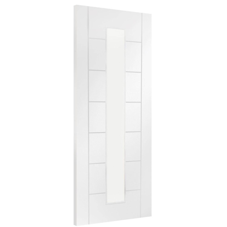 Internal White Primed Palermo 1L with Clear Glass Fire Door - White Primed, 1981 x 762 x 44 mm