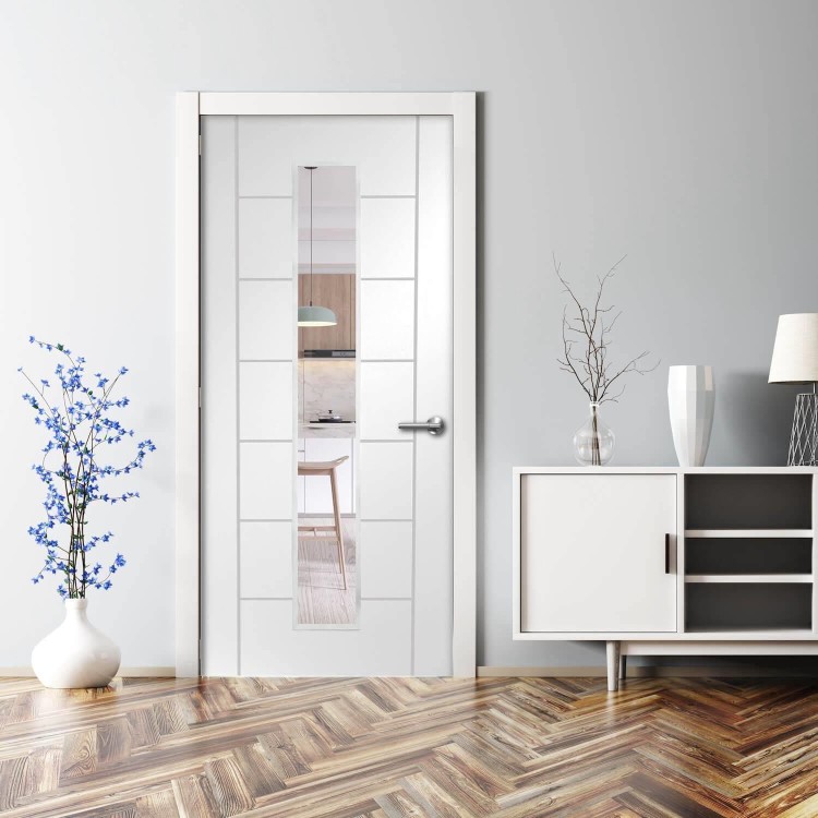 Internal White Primed Palermo 1L with Clear Glass Fire Door - White Primed, 1981 x 762 x 44 mm