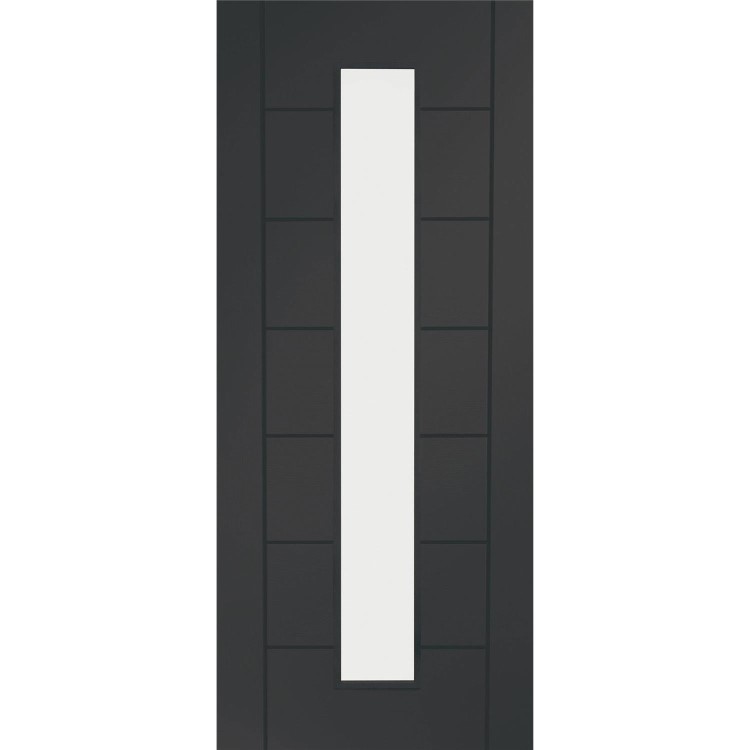 Internal White Primed Palermo 1L with Clear Glass Fire Door - White Primed, 1981 x 762 x 44 mm