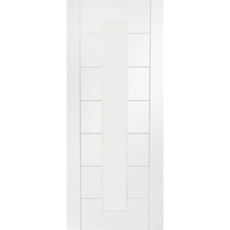Internal White Primed Palermo 1L with Clear Glass Fire Door - White Primed, 1981 x 762 x 44 mm