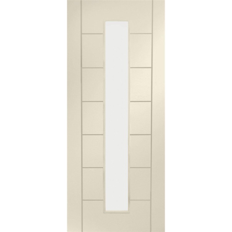 Internal White Primed Palermo 1L with Clear Glass Fire Door - White Primed, 1981 x 762 x 44 mm
