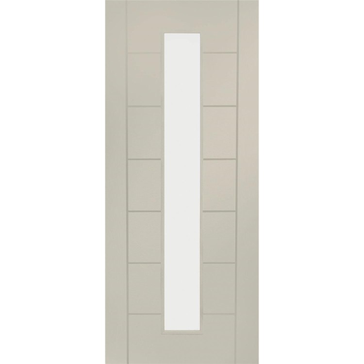 Internal White Primed Palermo 1L with Clear Glass Fire Door - White Primed, 1981 x 762 x 44 mm