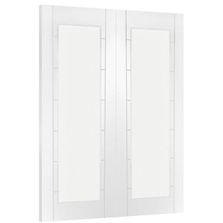 Internal White Primed Fully-Glazed French Doors with Clear Glass - 1981 x 1168 x 40mm - Palermo - XL Joinery