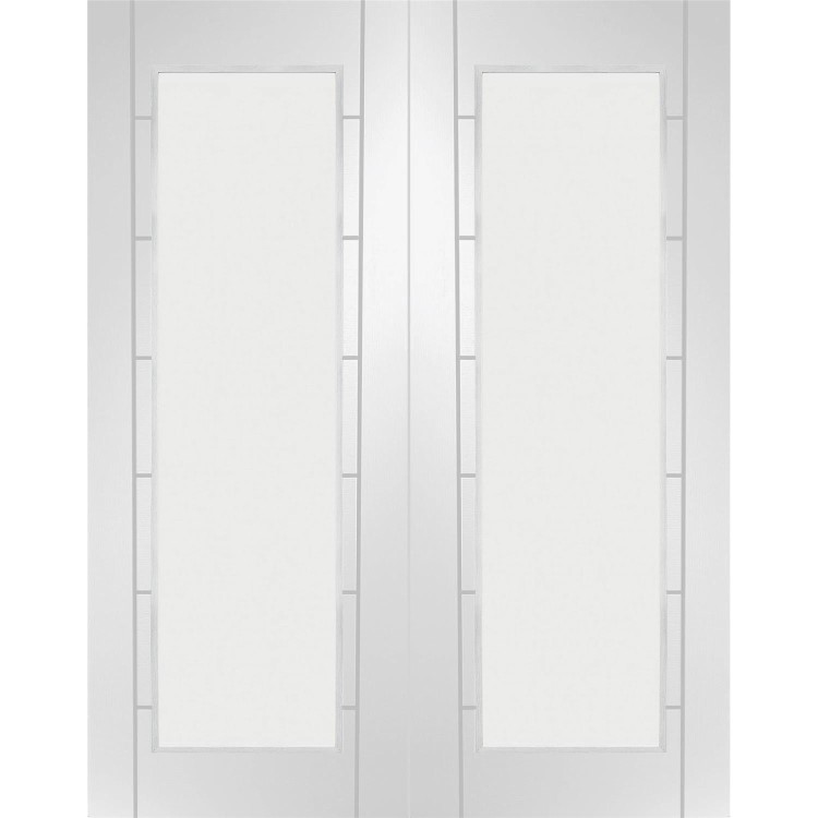 Internal White Primed Fully-Glazed Rebated French Doors with Clear Glass - 1981 x 1524 x 40mm - Palermo - XL Joinery