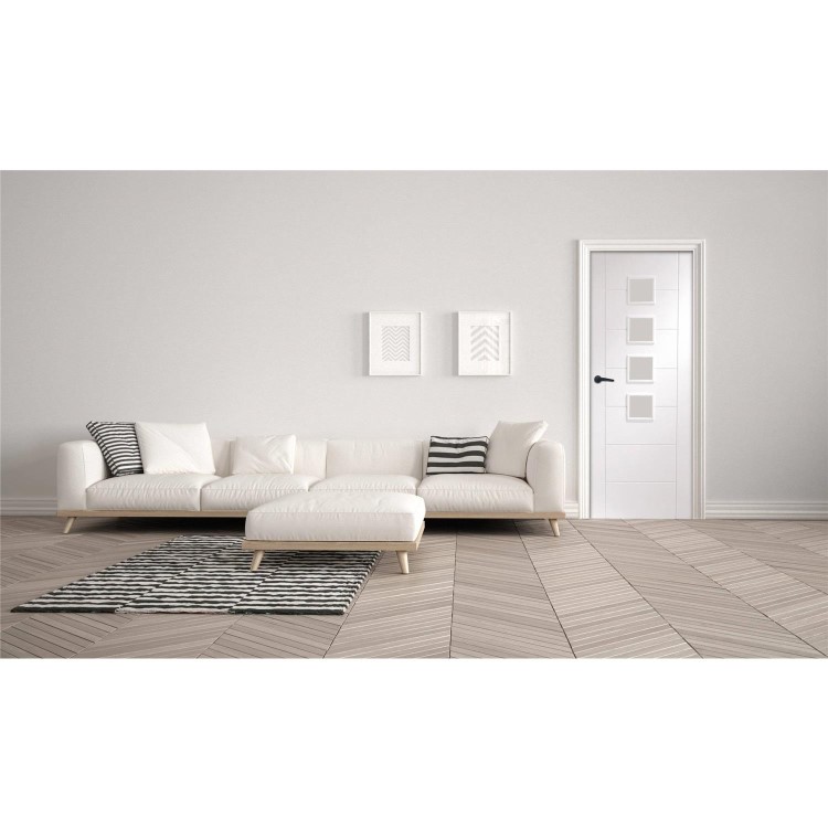 Palermo Internal White Primed Door with Obscure Glass - White Primed, 2040 x 726 x 40 mm