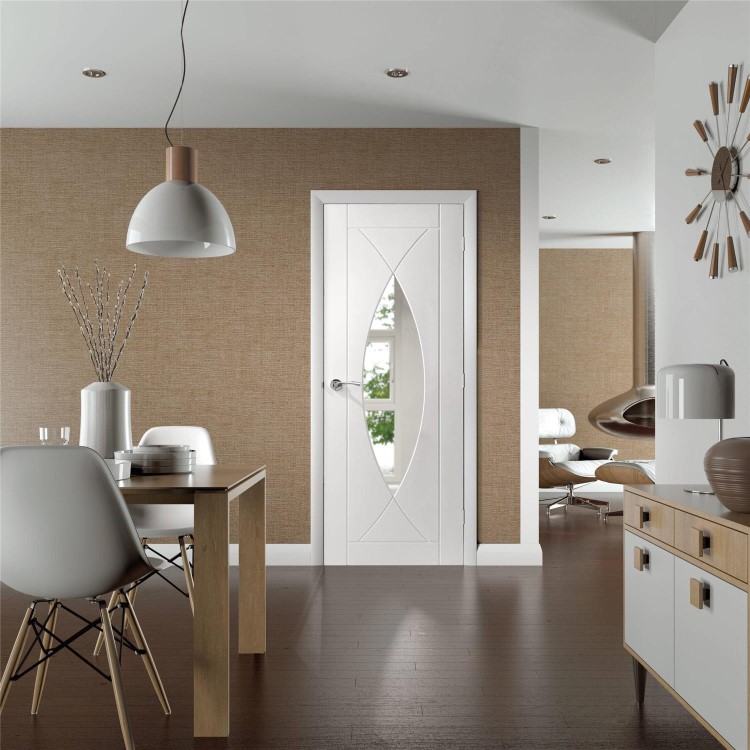 Internal White Primed Pesaro with Clear Glass - White Primed, 2040 x 726 x 40 mm