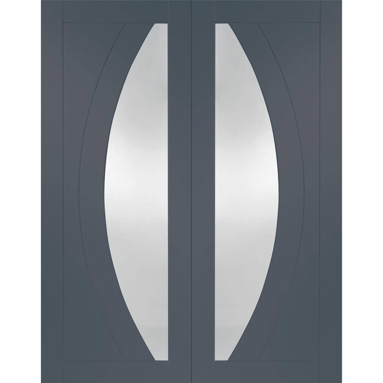 Internal White Primed Salerno Door Pair with Clear Glass - White Primed, 1981 x 1220 x 40 mm