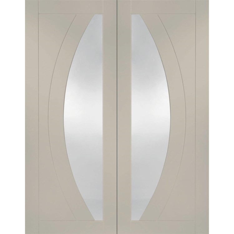 Internal White Primed Salerno Door Pair with Clear Glass - White Primed, 1981 x 1220 x 40 mm