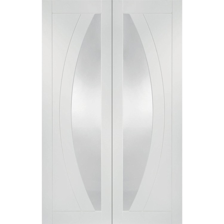 Internal White Primed Salerno Door Pair with Clear Glass - White Primed, 1981 x 1220 x 40 mm