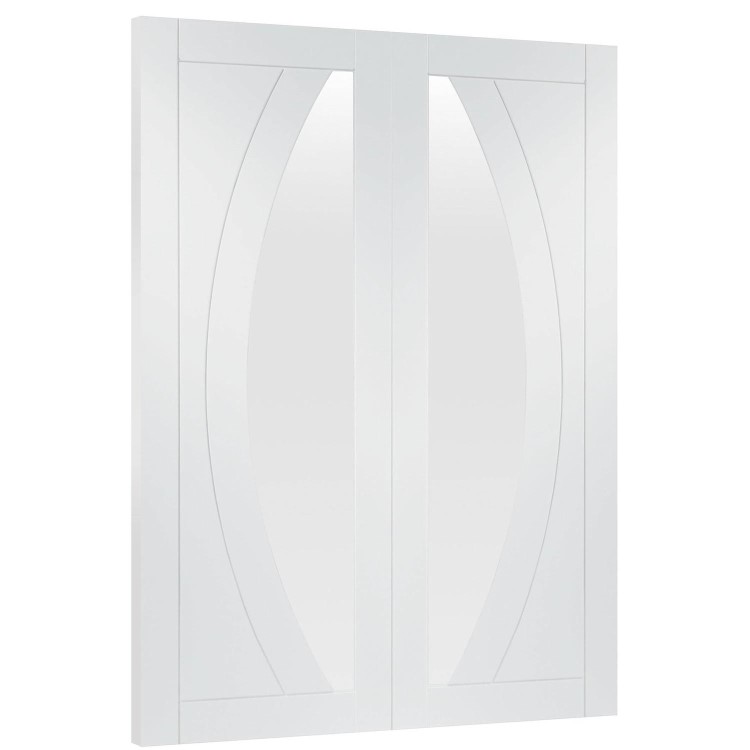 Internal White Primed Salerno Door Pair with Clear Glass - White Primed, 1981 x 1220 x 40 mm