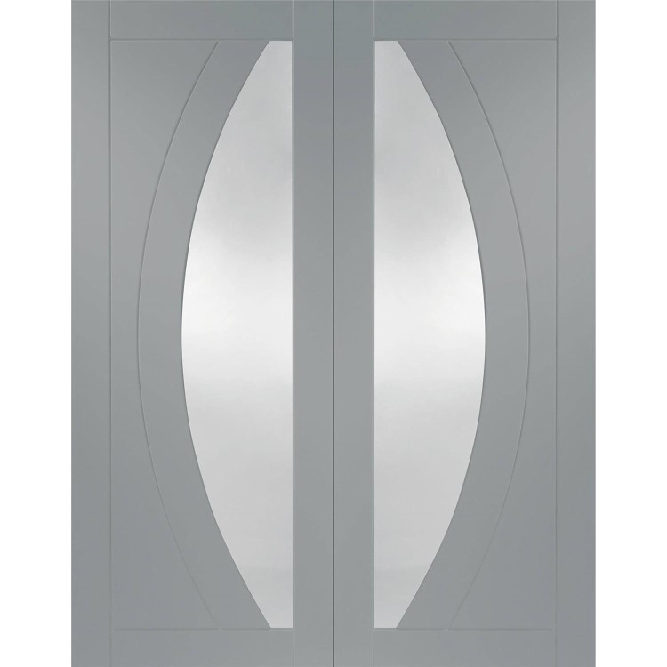 Internal White Primed Salerno Door Pair with Clear Glass - White Primed, 1981 x 1220 x 40 mm