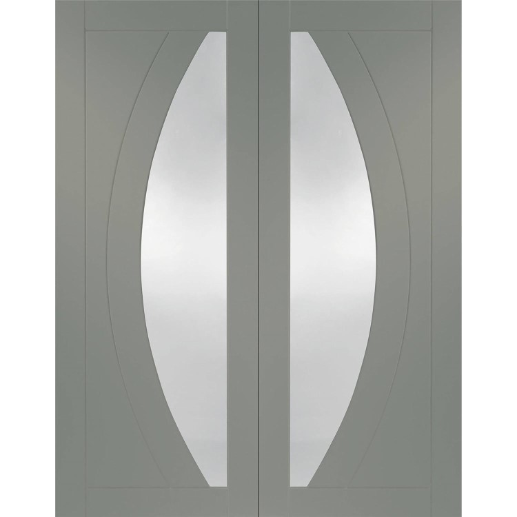 Internal White Primed Salerno Door Pair with Clear Glass - White Primed, 1981 x 1220 x 40 mm