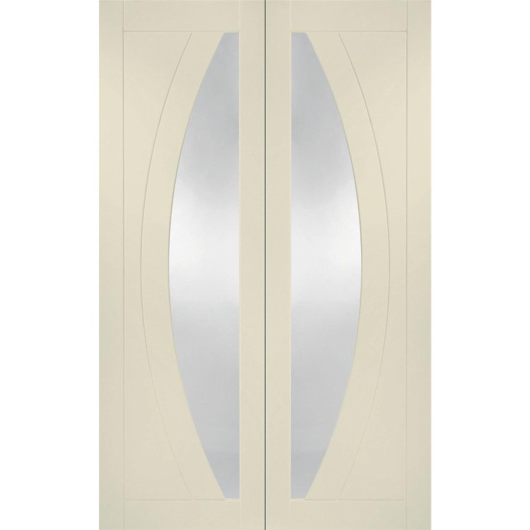 Internal White Primed Salerno Door Pair with Clear Glass - White Primed, 1981 x 1220 x 40 mm