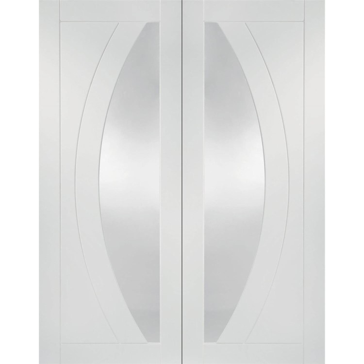 Internal White Primed Salerno Door Pair with Clear Glass - White Primed, 1981 x 1220 x 40 mm