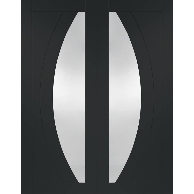 Internal White Primed Salerno Door Pair with Clear Glass - White Primed, 1981 x 1220 x 40 mm