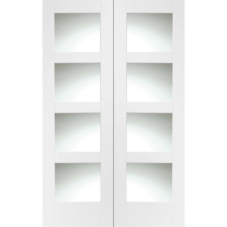 Internal White Primed Shaker Door Pair with Clear Glass - White Primed, 1981 x 1067 x 40 mm