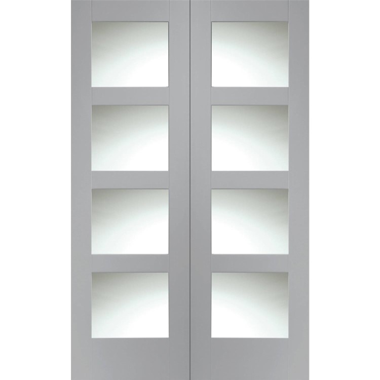 Internal White Primed Shaker Door Pair with Clear Glass - White Primed, 1981 x 1168 x 40 mm