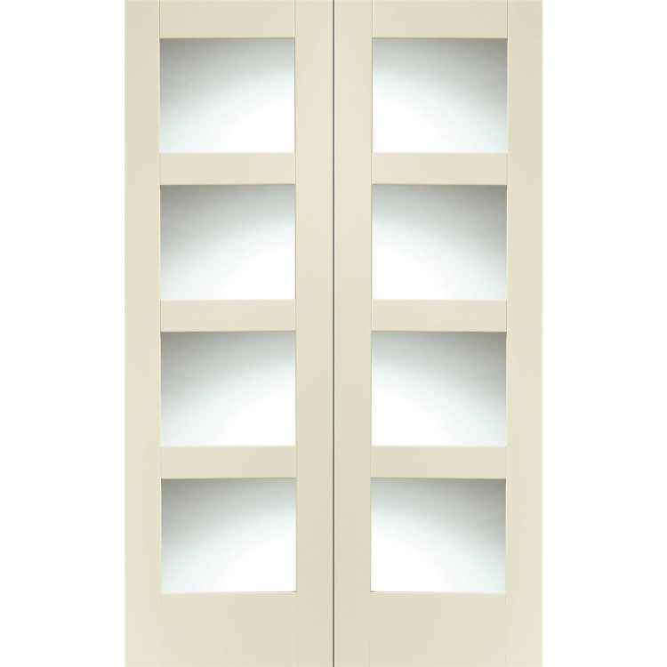 Internal White Primed Glazed 4-Panel Shaker Rebated French Doors with Clear Glass - 1981 x 1220 x 40mm - 4 Light - XL Joinery
