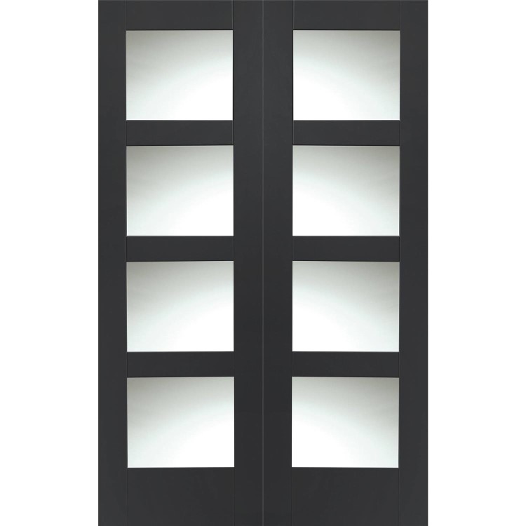 Internal White Primed Glazed 4-Panel Shaker Rebated French Doors with Clear Glass - 1981 x 1220 x 40mm - 4 Light - XL Joinery