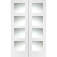 Internal White Primed Glazed 4-Panel Shaker French Doors with Clear Glass - 1981 x 1220 x 40mm - 4 Light - XL Joinery