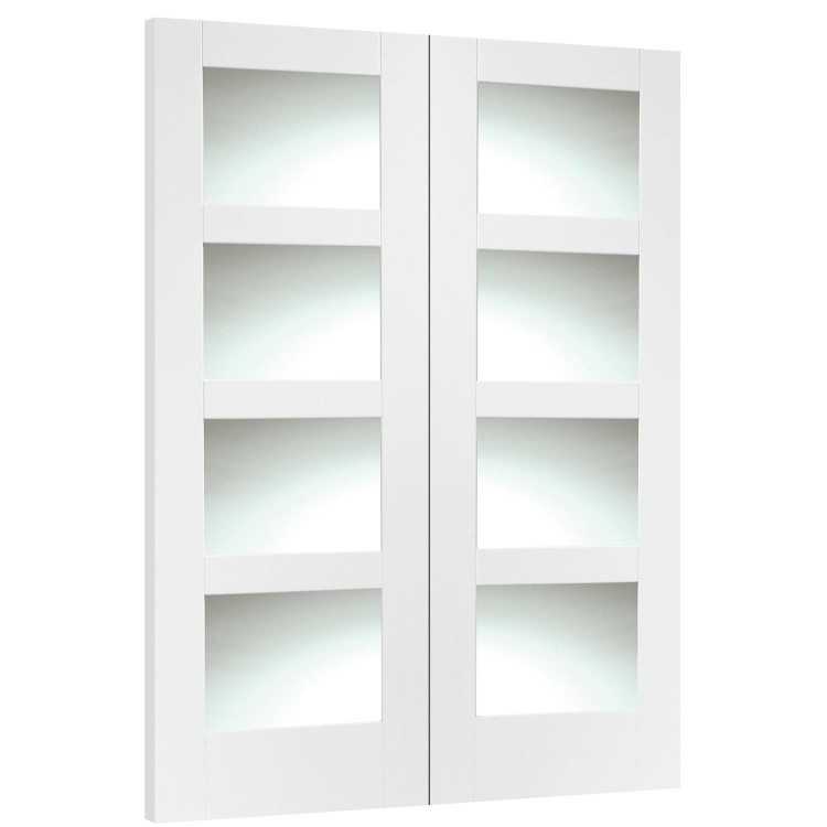 Internal White Primed Glazed 4-Panel Shaker Rebated French Doors with Clear Glass - 1981 x 1220 x 40mm - 4 Light - XL Joinery