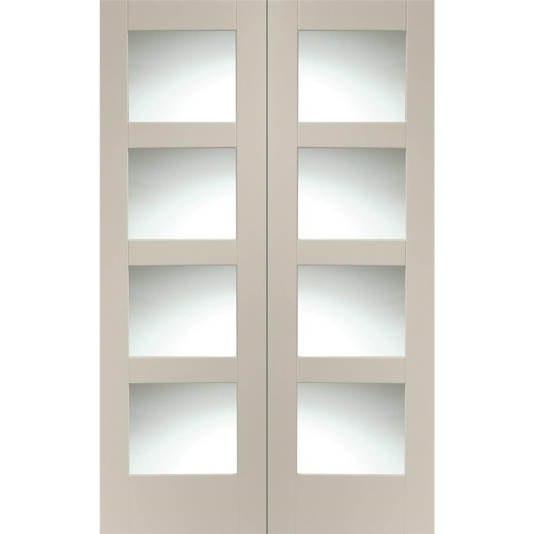 Internal White Primed Glazed 4-Panel Shaker Rebated French Doors with Clear Glass - 1981 x 1220 x 40mm - 4 Light - XL Joinery