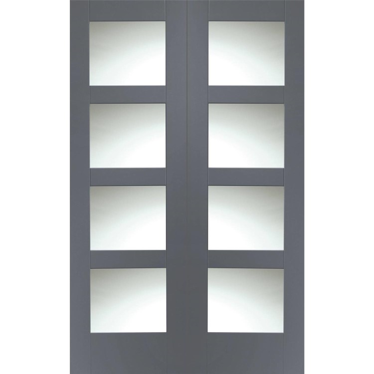 Internal White Primed Glazed 4-Panel Shaker Rebated French Doors with Clear Glass - 1981 x 1220 x 40mm - 4 Light - XL Joinery