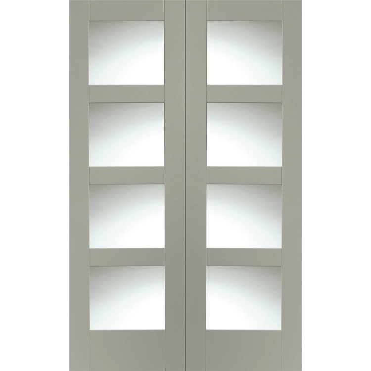 Internal White Primed Glazed 4-Panel Shaker French Doors with Clear Glass - 1981 x 1220 x 40mm - 4 Light - XL Joinery