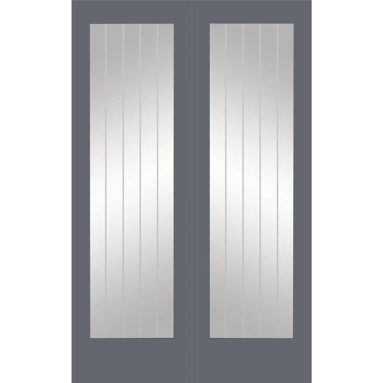 Internal White Primed Fully-Glazed Cottage French Doors with Clear Etched Glass - 1981 x 1220 x 40mm - Suffolk - XL Joinery