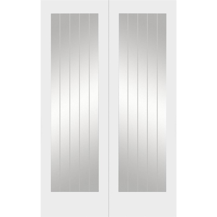Internal White Primed Fully-Glazed Cottage French Doors with Clear Etched Glass - 1981 x 1220 x 40mm - Suffolk - XL Joinery
