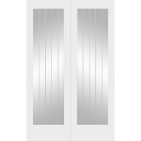 Internal White Primed Fully-Glazed Cottage French Doors with Clear Etched Glass - 1981 x 1220 x 40mm - Suffolk - XL Joinery