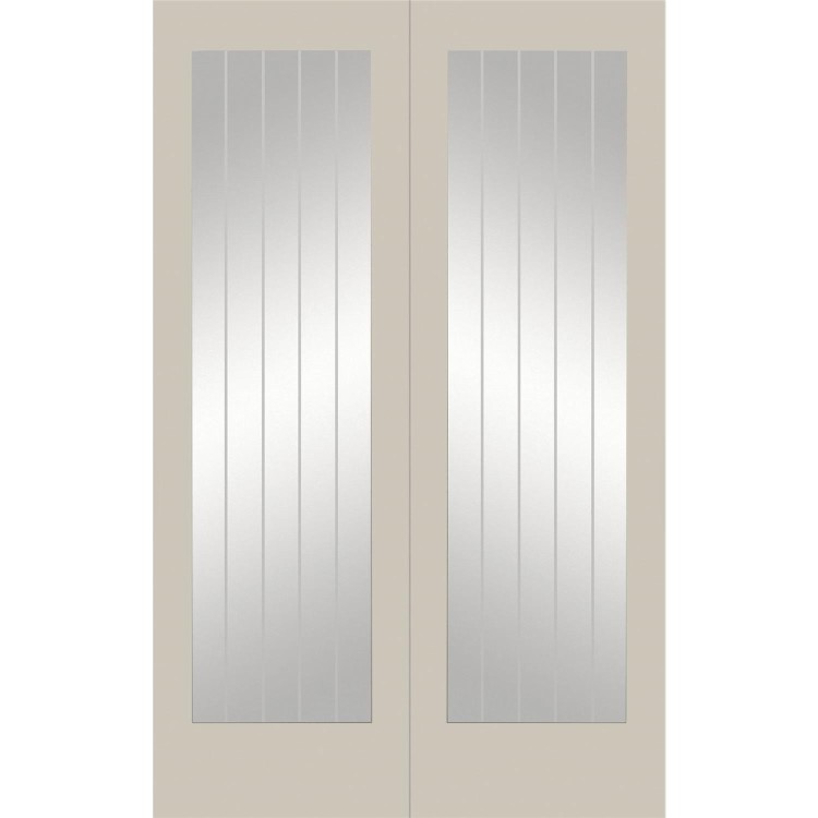 Internal White Primed Fully-Glazed Cottage Rebated French Doors with Clear Etched Glass - 1981 x 1220 x 40mm - Suffolk - XL Joinery