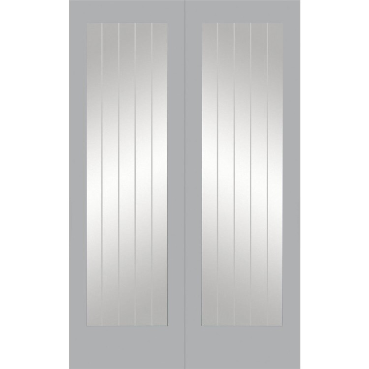 Internal White Primed Fully-Glazed Cottage French Doors with Clear Etched Glass - 1981 x 1220 x 40mm - Suffolk - XL Joinery