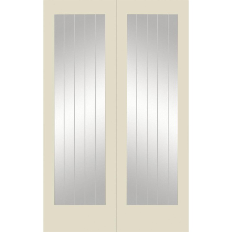 Internal White Primed Fully-Glazed Cottage Rebated French Doors with Clear Etched Glass - 1981 x 1220 x 40mm - Suffolk - XL Joinery