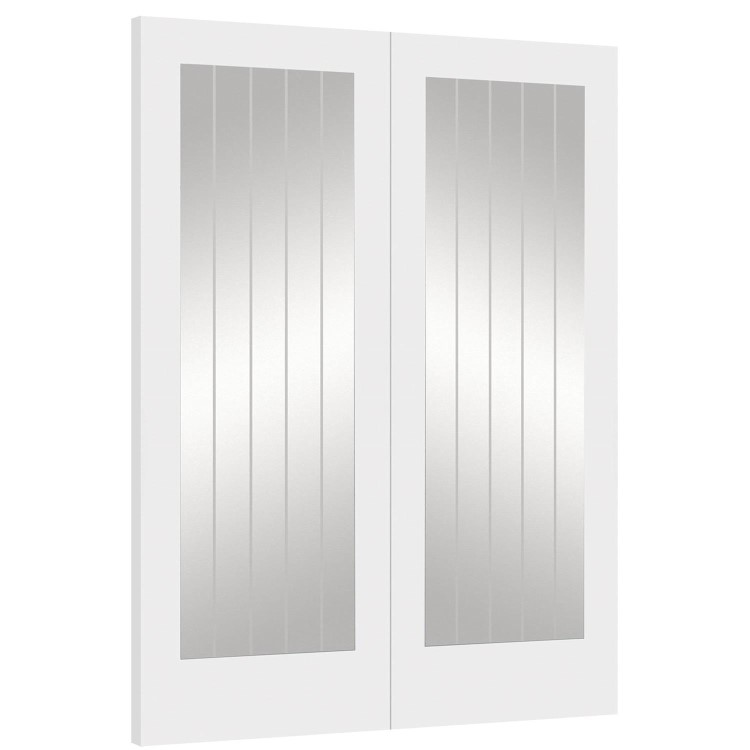 Internal White Primed Suffolk 1L Pair (Clear Etched Glass) - White Primed, 1981 x 1524 x 40 mm