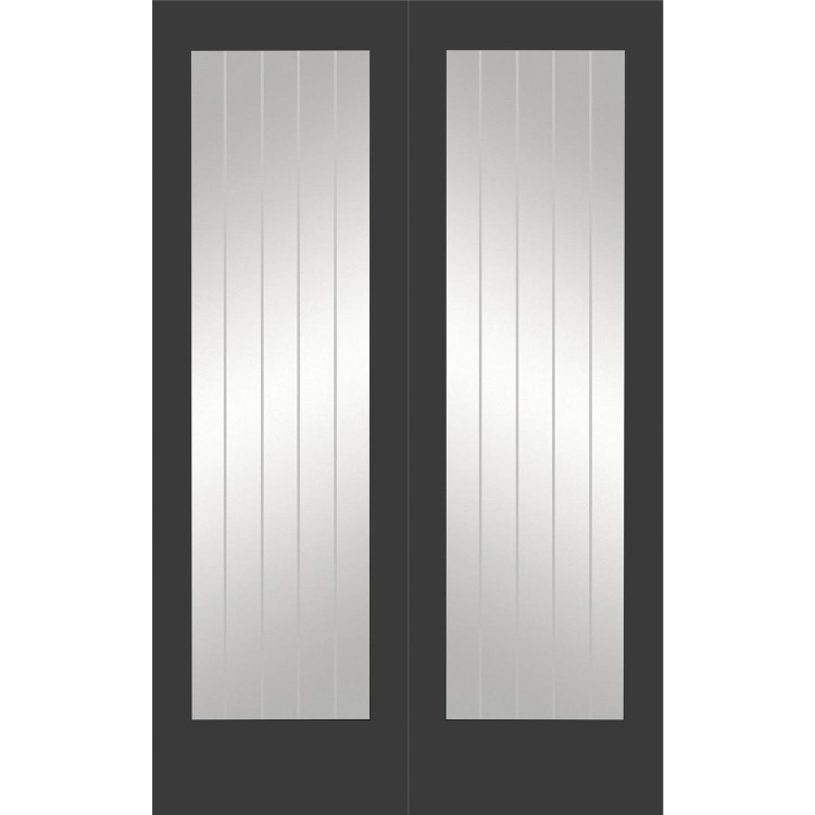Internal White Primed Suffolk 1L Pair (Clear Etched Glass) - White Primed, 1981 x 1524 x 40 mm