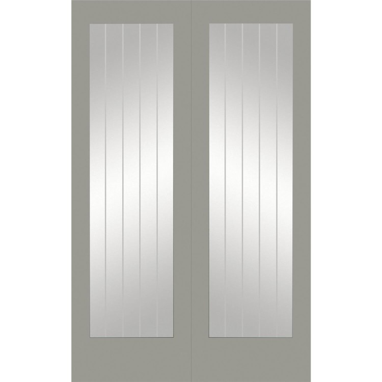 Internal White Primed Suffolk 1L Pair (Clear Etched Glass) - White Primed, 1981 x 1524 x 40 mm