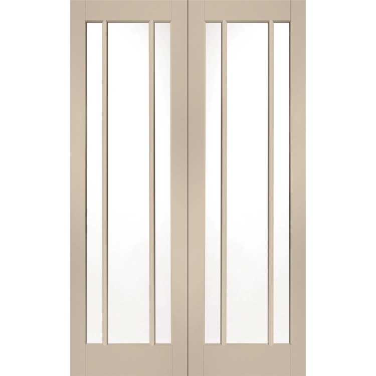 Internal White Primed Worcester Door Pair with Clear Glass - White Primed, 1981 x 1168 x 40 mm