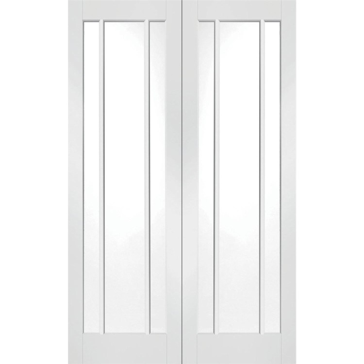 Internal White Primed Worcester Door Pair with Clear Glass - White Primed, 1981 x 1168 x 40 mm