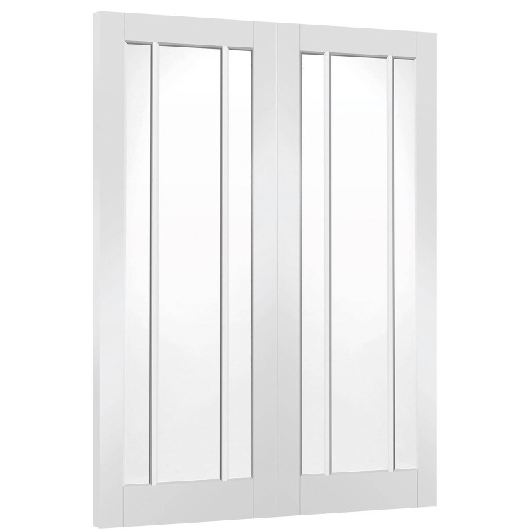 Internal White Primed Worcester Door Pair with Clear Glass - White Primed, 1981 x 1168 x 40 mm