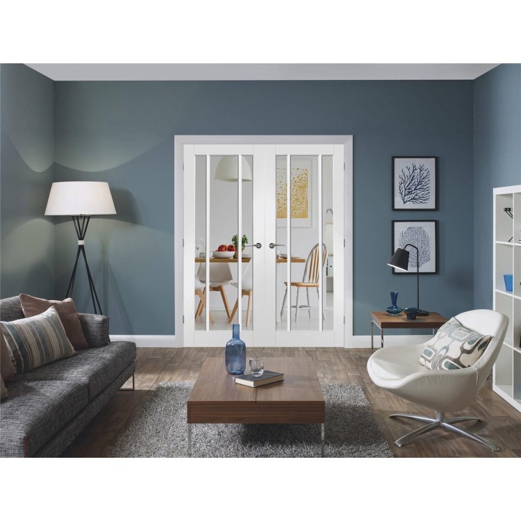 Internal White Primed Worcester Door Pair with Clear Glass - White Primed, 1981 x 1168 x 40 mm