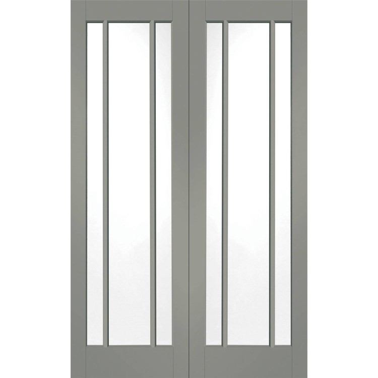 Internal White Primed Worcester Door Pair with Clear Glass - White Primed, 1981 x 1168 x 40 mm