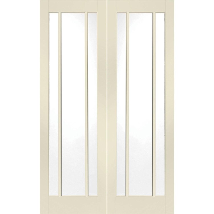 Internal White Primed Worcester Door Pair with Clear Glass - White Primed, 1981 x 1168 x 40 mm