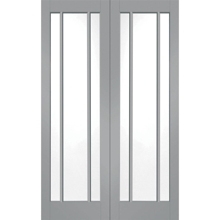 Internal White Primed Worcester Door Pair with Clear Glass - White Primed, 1981 x 1372 x 40 mm